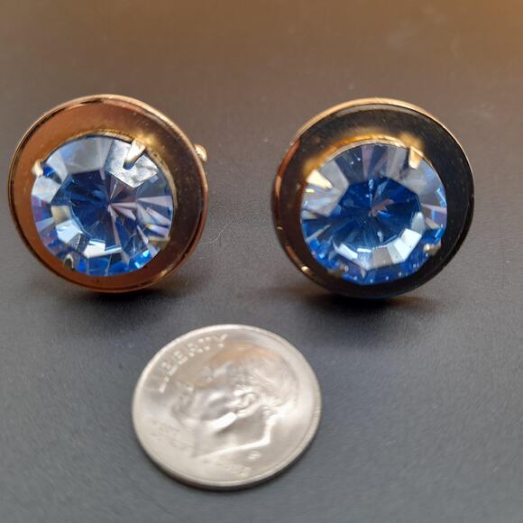Vintage Light Blue Rhinestone Cuff Links - Picture 3 of 10
